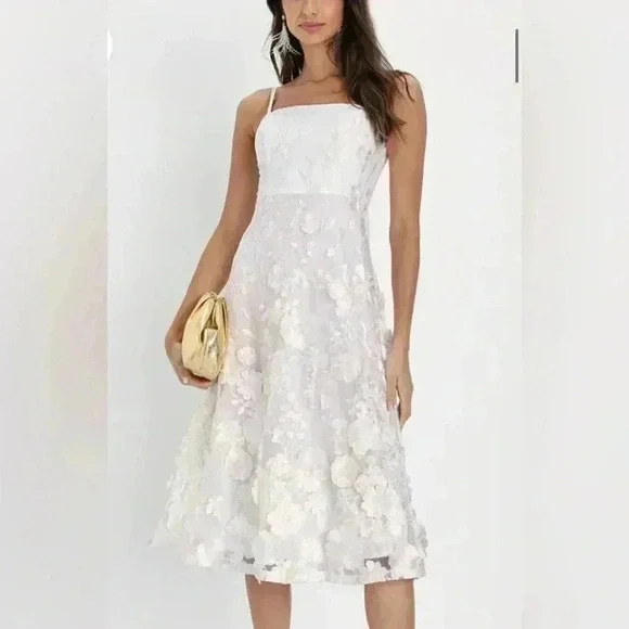 Lulus Glamour Garden White 3D Floral Embroidered Midi Dress Size XL - Picture 8 of 8